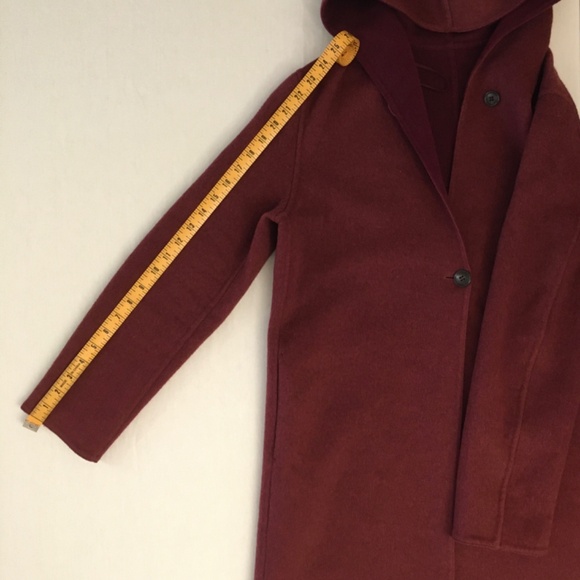 Uniqlo double faced wool blend coat with hood - maroon - oversized XS - Picture 12 of 15